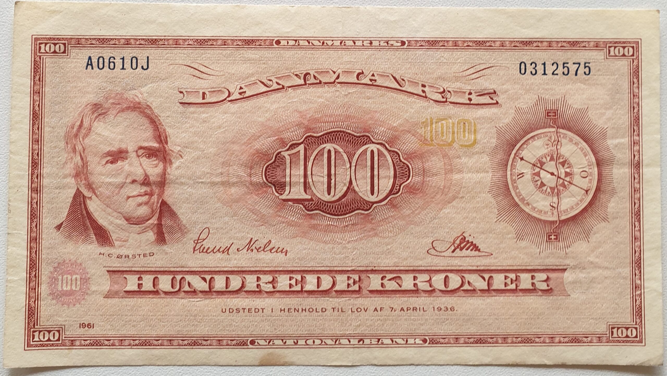 Dansk 100 Krone Seddel 1961 Sk v Trykt Forside KV 1 1 Hobby 