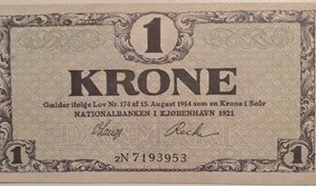 Dansk 1 krone seddel 1921 KV. 0/01
