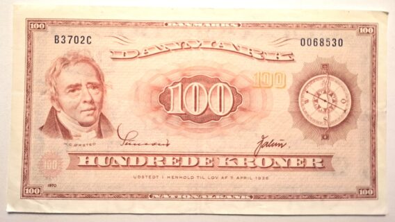 Dansk 100 krone seddel 1970 kv. +1 - Billede 2
