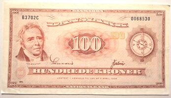 Dansk 100 krone seddel 1970 kv. +1