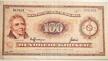 Dansk 100 krone seddel 1970 KV 1+